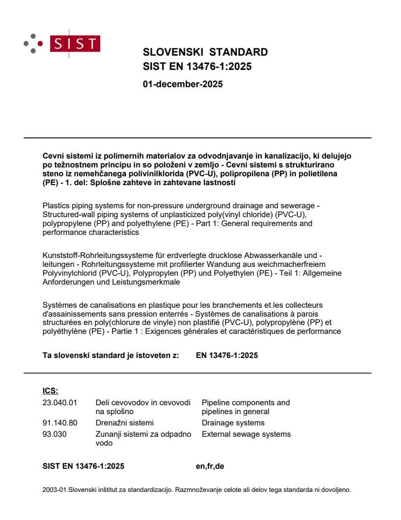 SIST EN 13476-1:2025