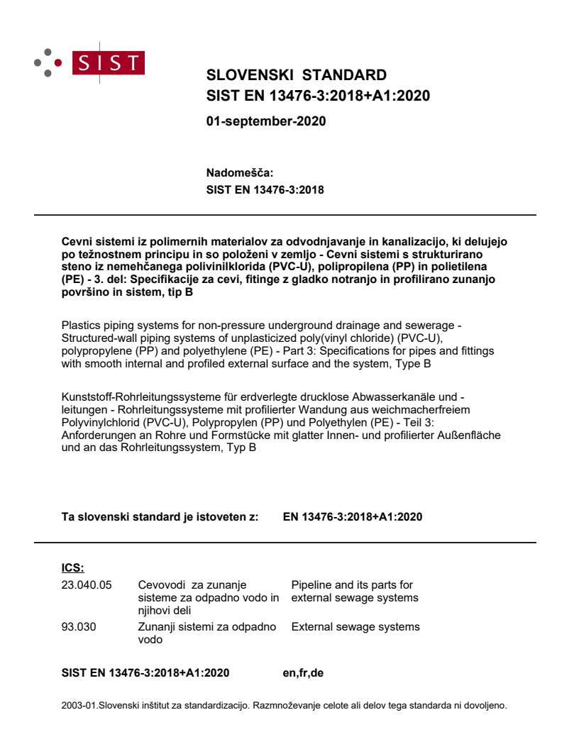 EN 13476-3:2018+A1:2020 EN 13476-3:2018+A1:2020 - Page 1 preview