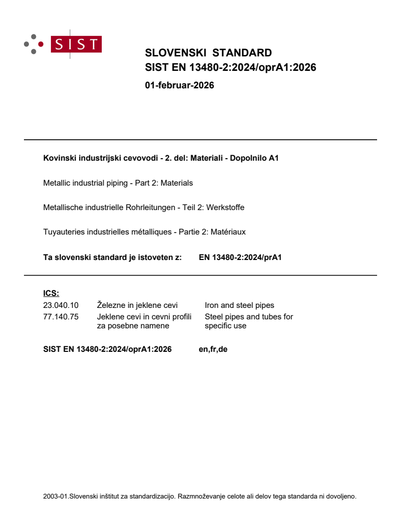 SIST EN 13480-2:2024/oprA1:2026