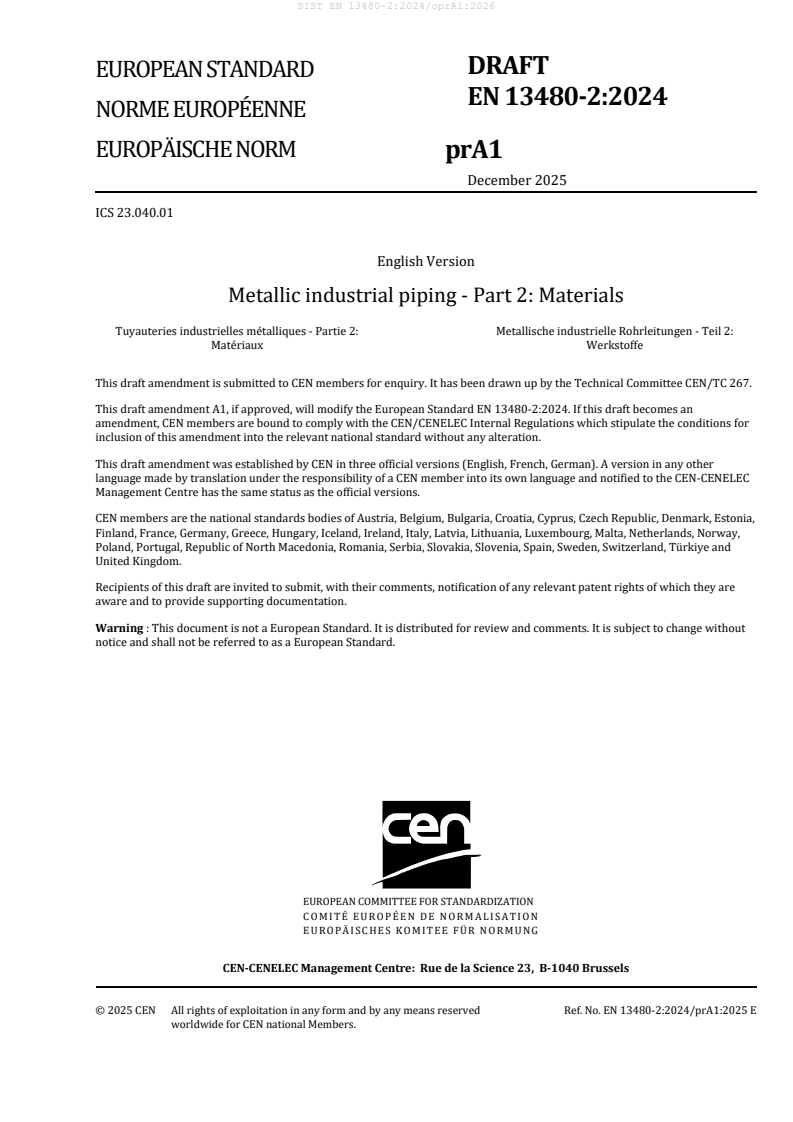 SIST EN 13480-2:2024/oprA1:2026