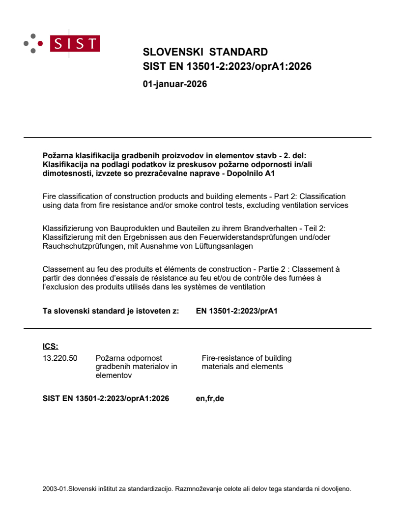 EN 13501-2:2023/oprA1:2026