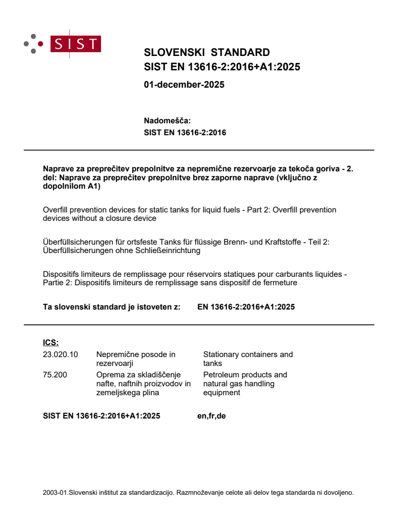 SIST EN 13616-2:2016+A1:2025