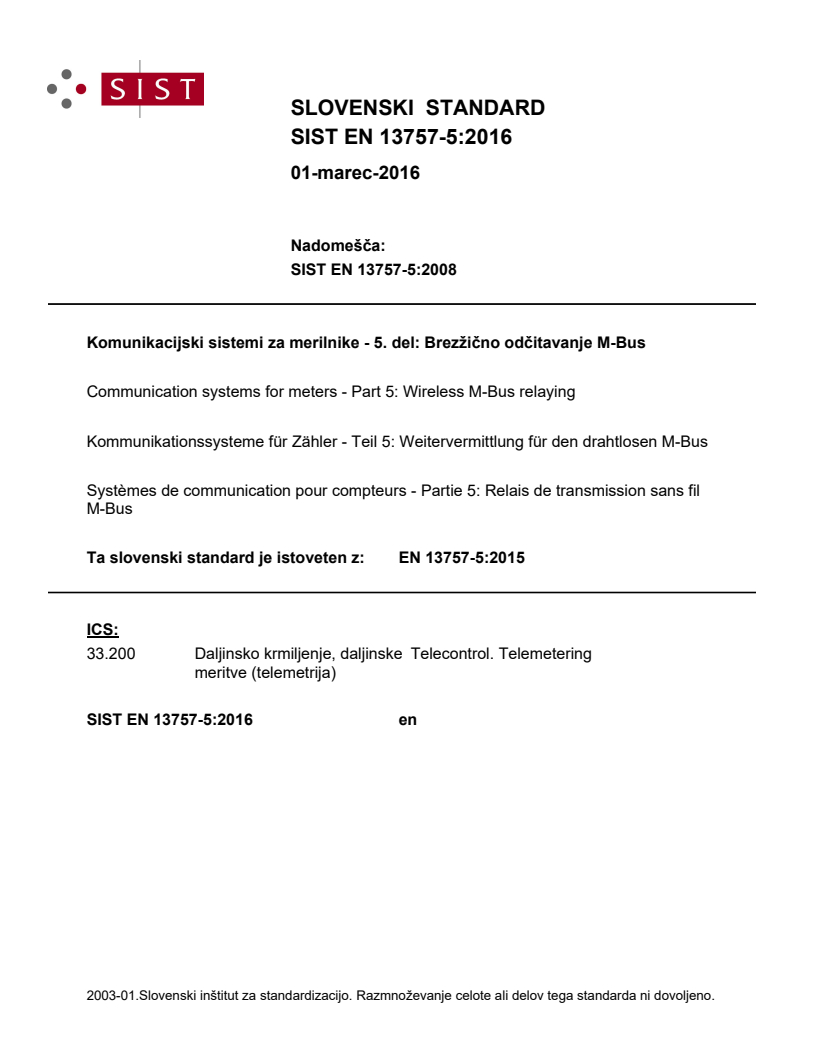 EN 13757-5:2015 EN 13757-5:2016 - BARVE - Page 1 preview