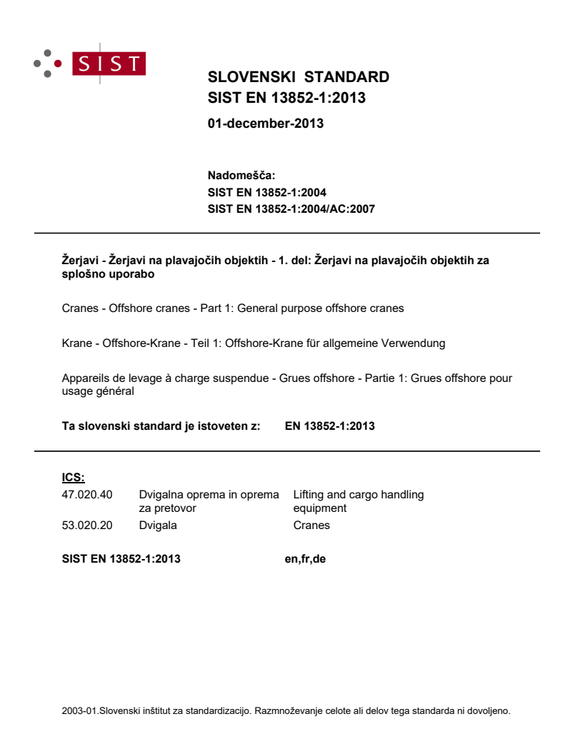 EN 13852-1:2013 EN 13852-1:2013 - Page 1 preview