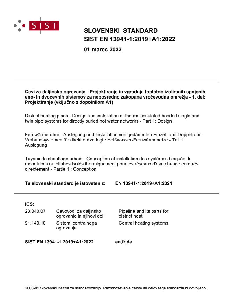 SIST EN 13941-1:2019+A1:2022 SIST EN 13941-1:2019+A1:2022 - Page 1 preview
