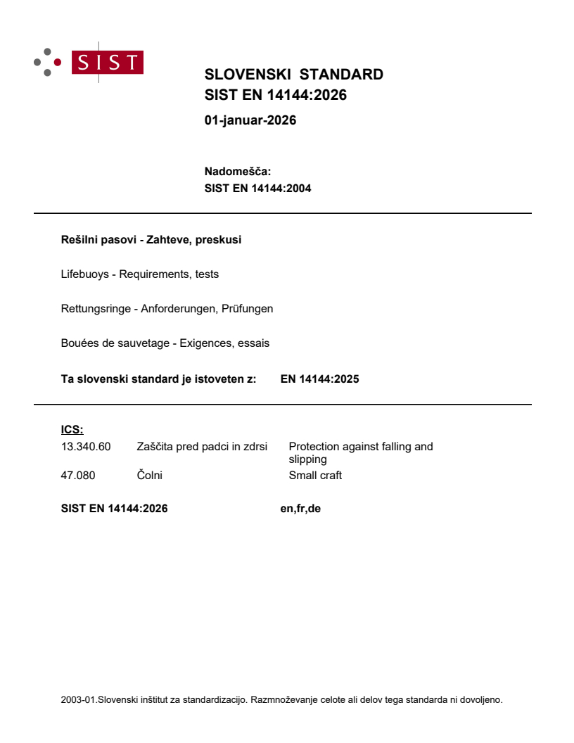 SIST EN 14144:2026 SIST EN 14144:2026