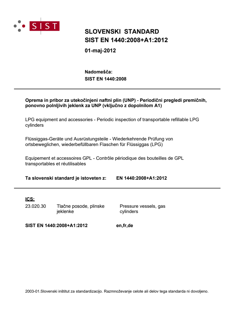 EN 1440:2008+A1:2012 EN 1440:2008+A1:2012 - BARVE - Page 1 preview