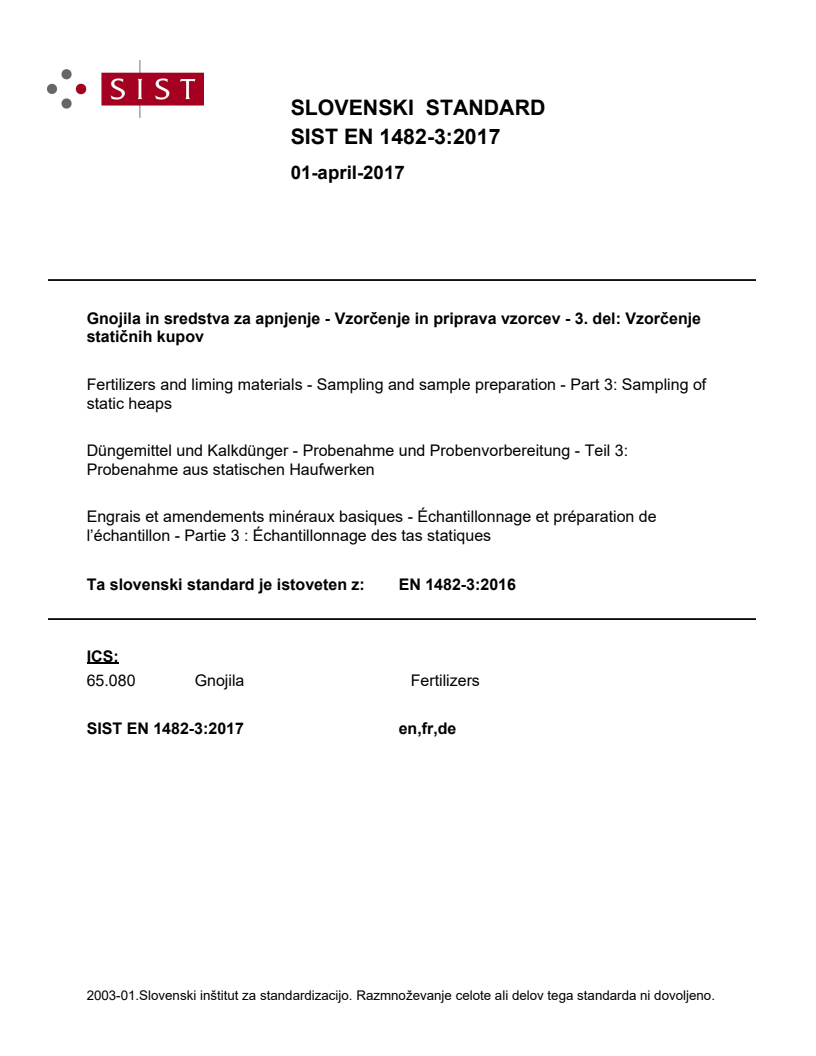 EN 1482-3:2016 EN 1482-3:2017 - BARVE - Page 1 preview