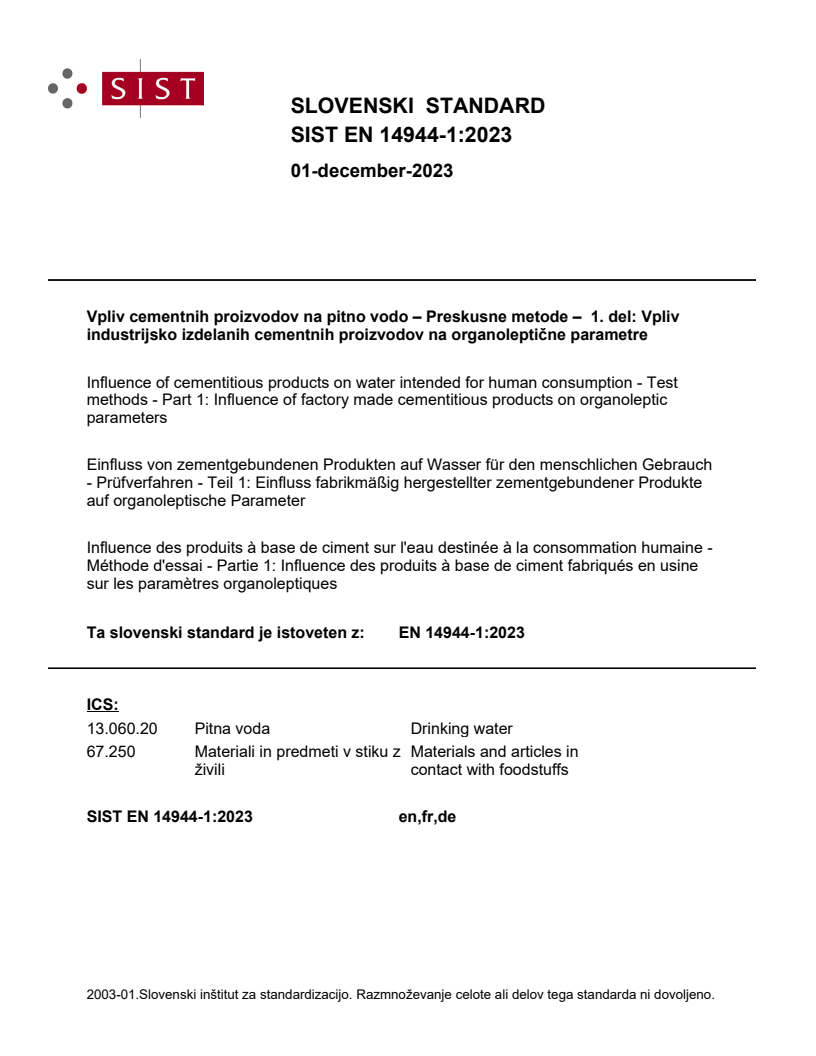 SIST EN 14944-1:2023 SIST EN 14944-1:2023 - BARVE - Page 1 preview