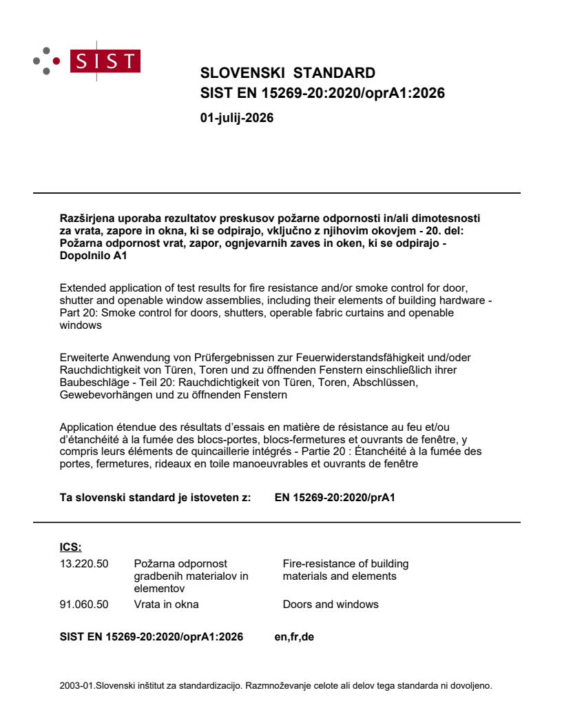 EN 15269-20:2020/prA1 EN 15269-20:2020/oprA1:2026 - Page 1 preview