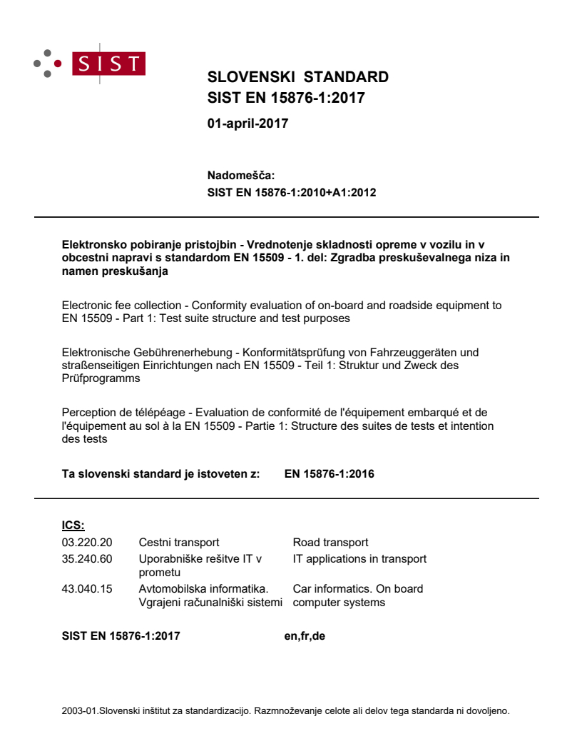 EN 15876-1:2016 EN 15876-1:2017 - Page 1 preview