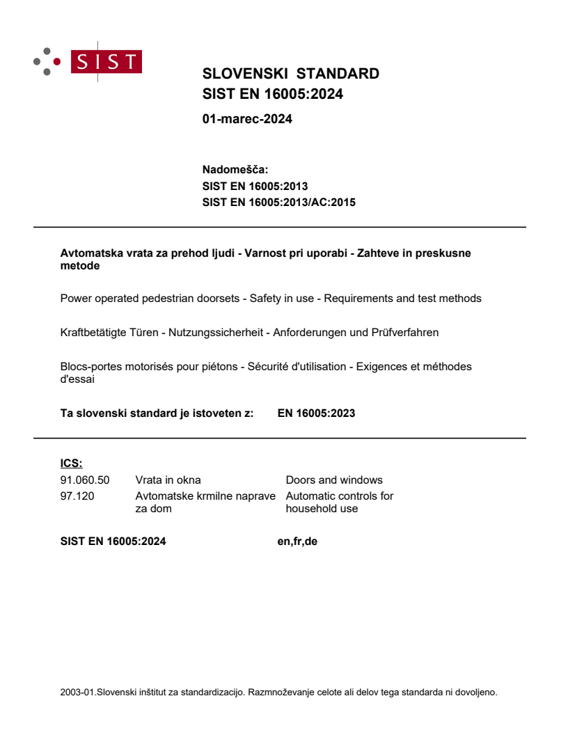 EN 16005:2023 EN 16005:2024 - BARVE - Page 1 preview