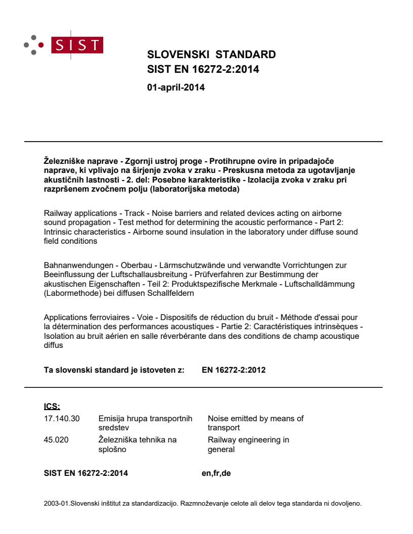 EN 16272-2:2012 EN 16272-2:2014 - Page 1 preview