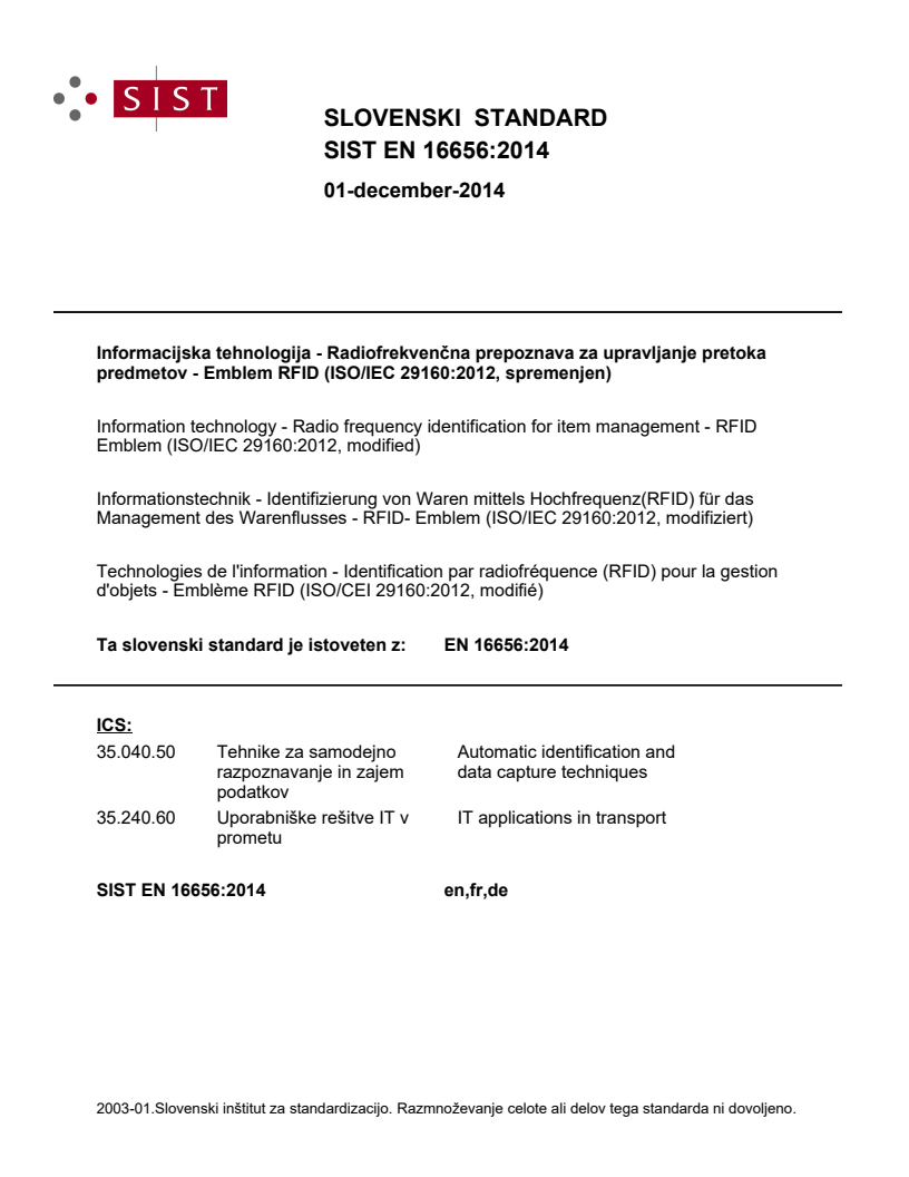 EN 16656:2014 EN 16656:2014 - BARVE - Page 1 preview