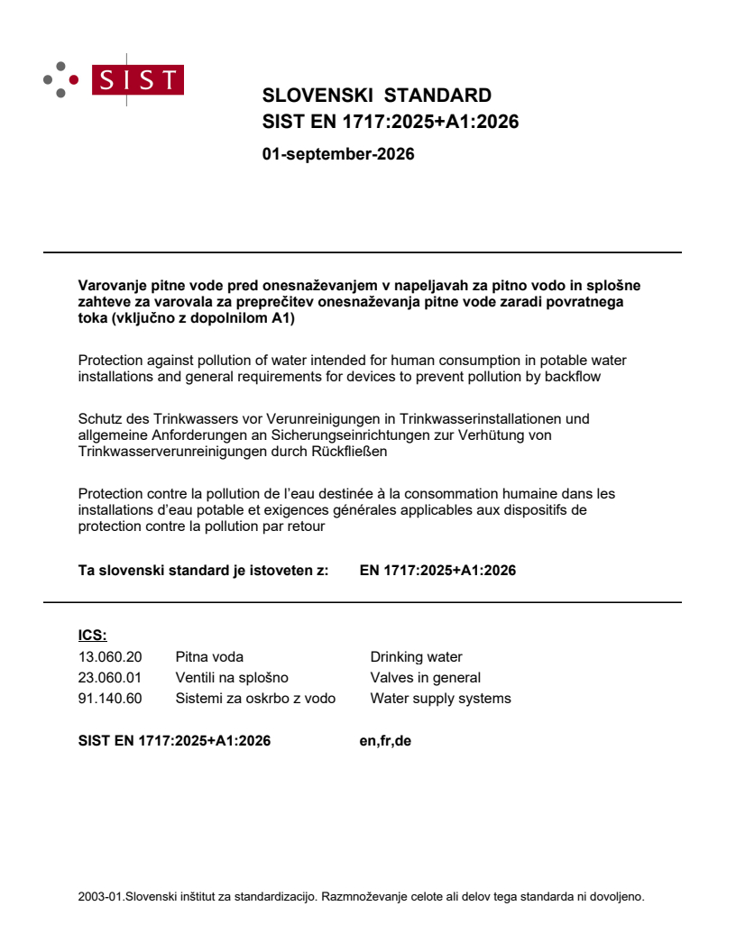 SIST EN 1717:2025+A1:2026 SIST EN 1717:2025+A1:2026 - BARVE - Page 1 preview