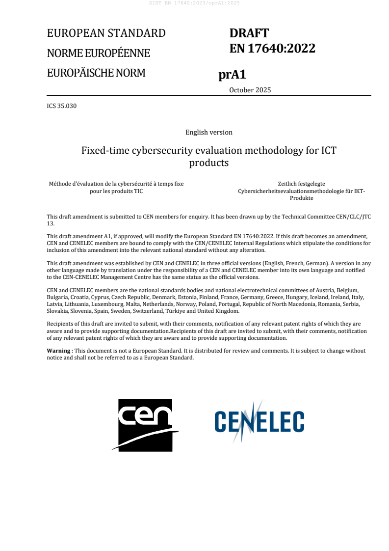 EN 17640:2022/prA1 EN 17640:2023/oprA1:2025