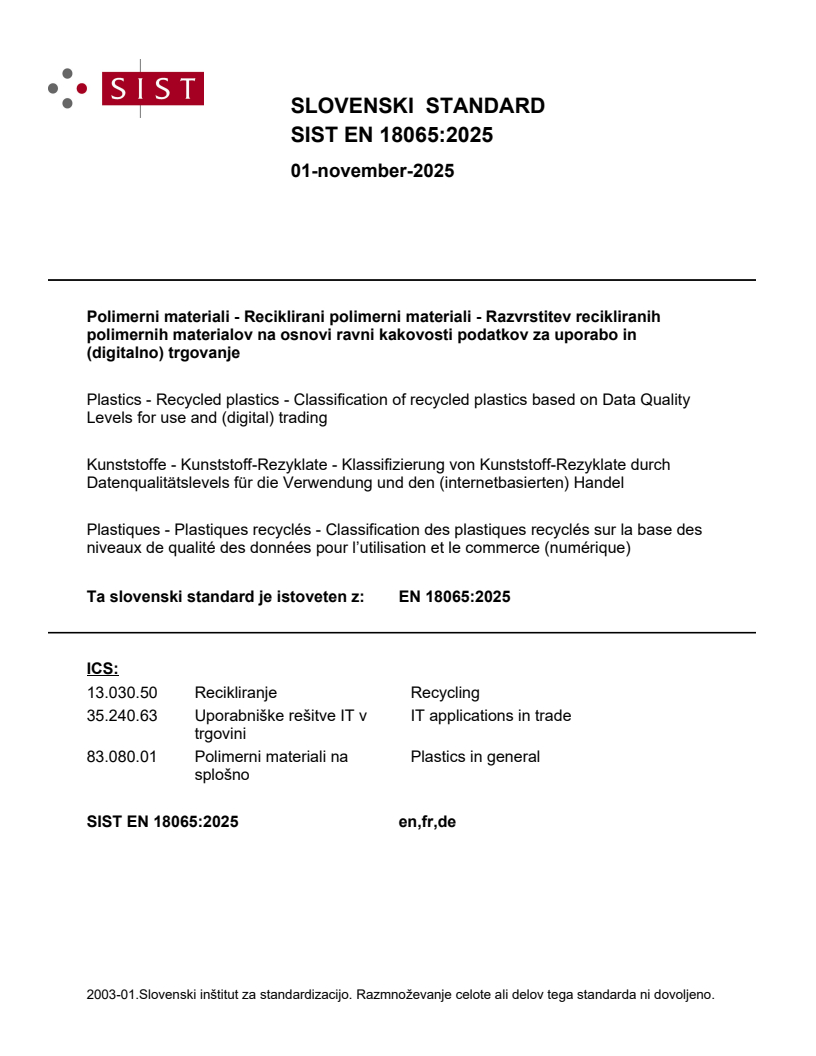 SIST EN 18065:2025 - BARVE