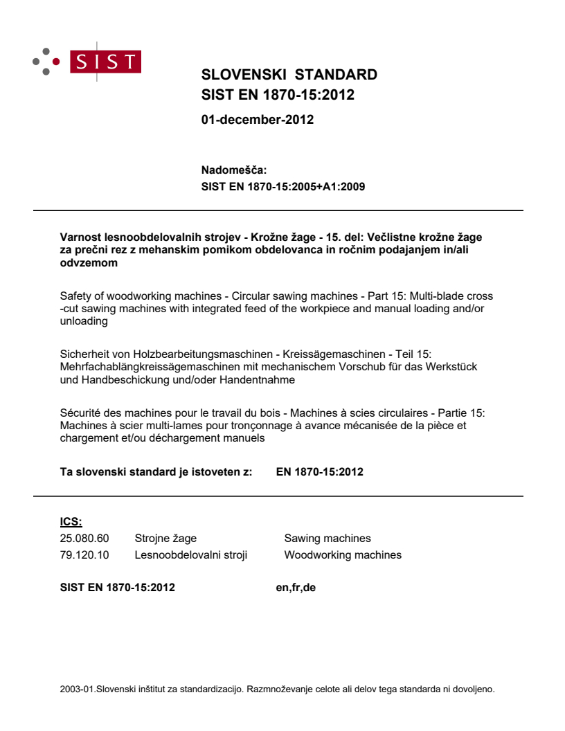 EN 1870-15:2012 EN 1870-15:2012 - Page 1 preview