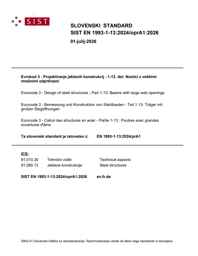 EN 1993-1-13:2024/prA1 EN 1993-1-13:2024/oprA1:2026 - Page 1 preview