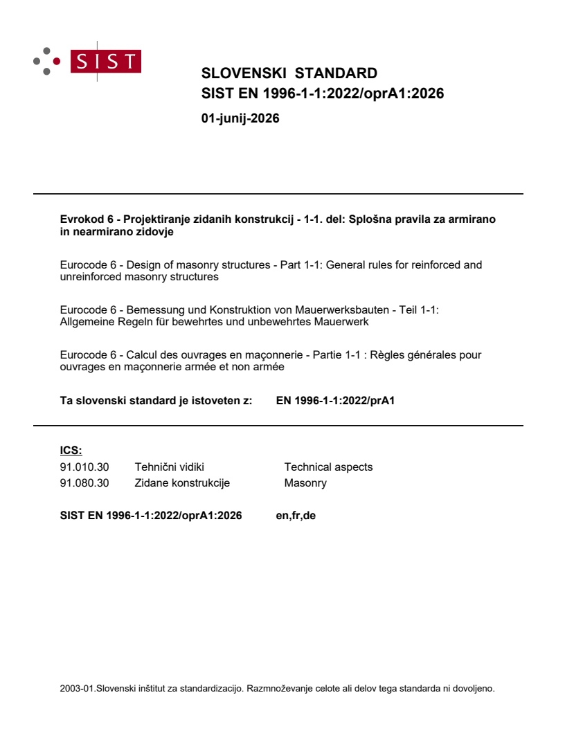 EN 1996-1-1:2022/prA1 EN 1996-1-1:2022/oprA1:2026 - Page 1 preview