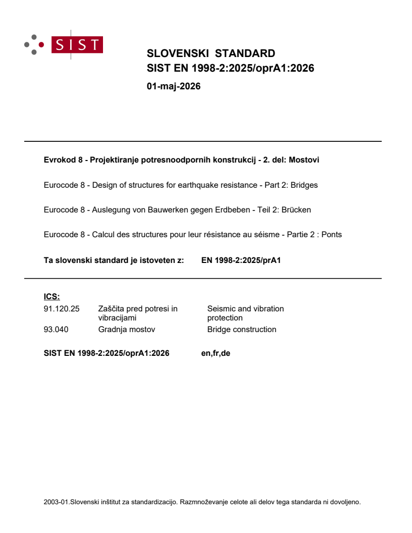 EN 1998-2:2025/prA1 EN 1998-2:2025/oprA1:2026 - Page 1 preview