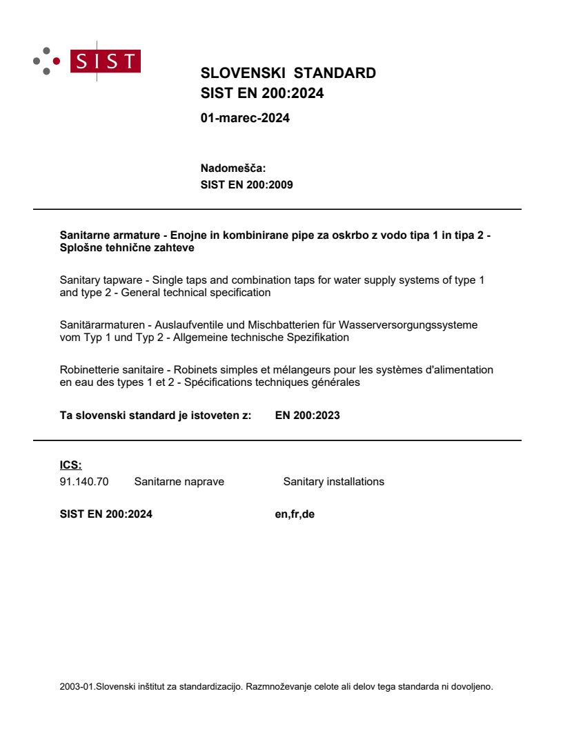 EN 200:2023 EN 200:2024 - Page 1 preview