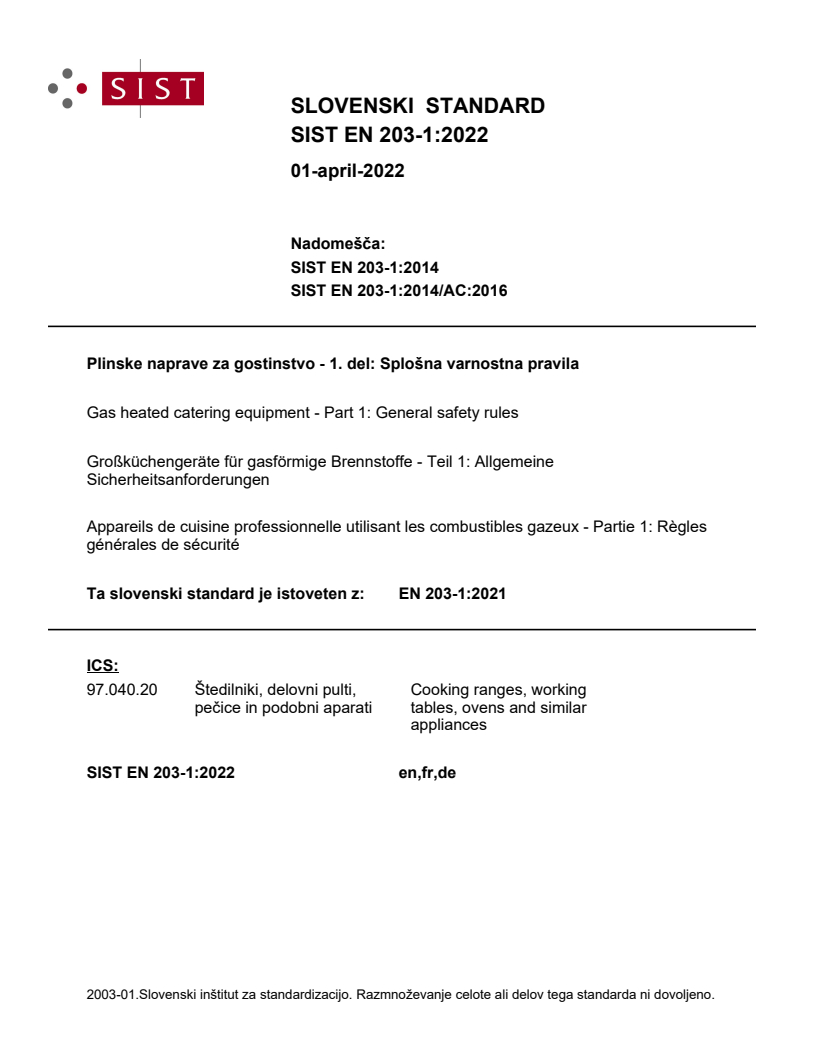 EN 203-1:2021 EN 203-1:2022 - Page 1 preview