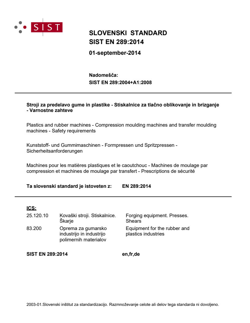 EN 289:2014 EN 289:2014 - Page 1 preview