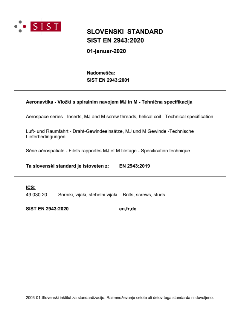 EN 2943:2019 EN 2943:2020 - Page 1 preview