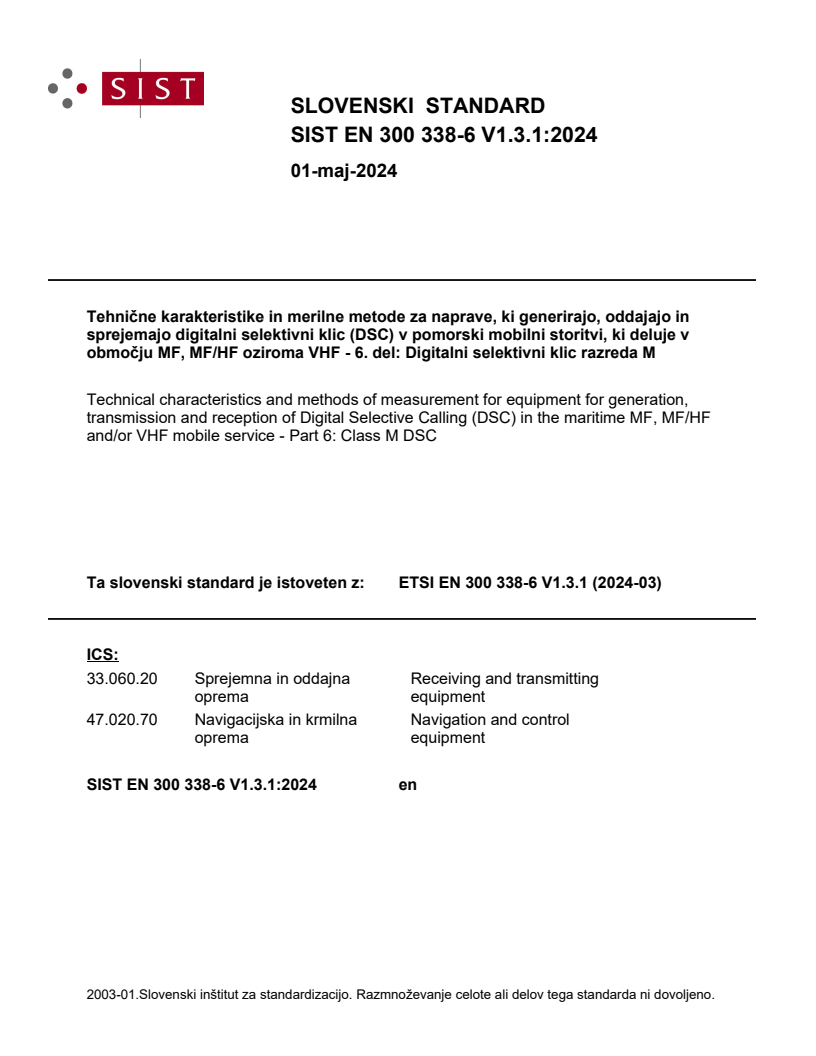 SIST EN 300 338-6 V1.3.1:2024 SIST EN 300 338-6 V1.3.1:2024 - Page 1 preview