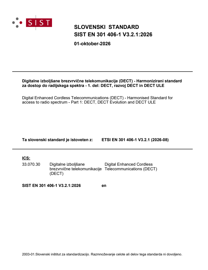 SIST EN 301 406-1 V3.2.1:2026 SIST EN 301 406-1 V3.2.1:2026 - BARVE - Page 1 preview