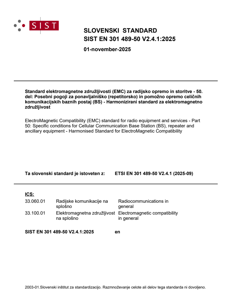 SIST EN 301 489-50 V2.4.1:2025 - BARVE