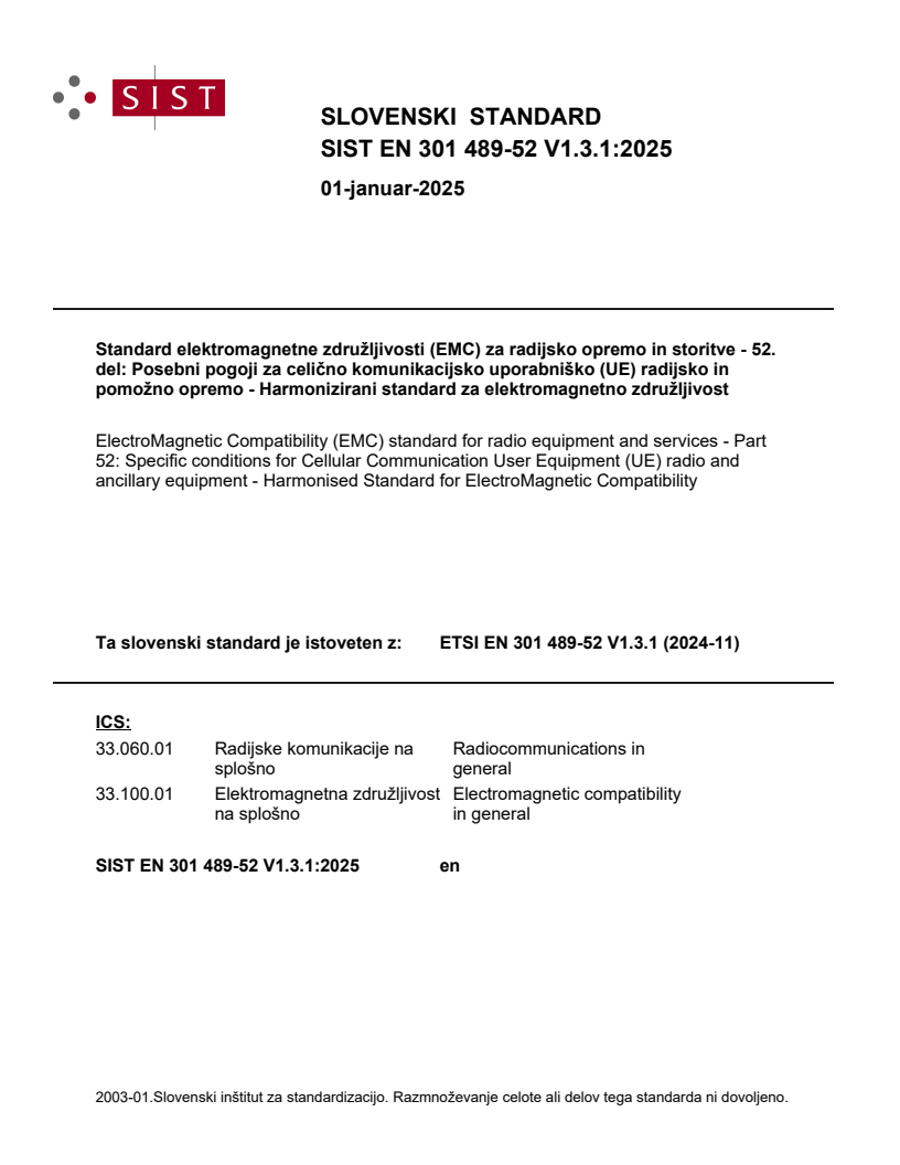 SIST EN 301 489-52 V1.3.1:2025 SIST EN 301 489-52 V1.3.1:2025 - Page 1 preview
