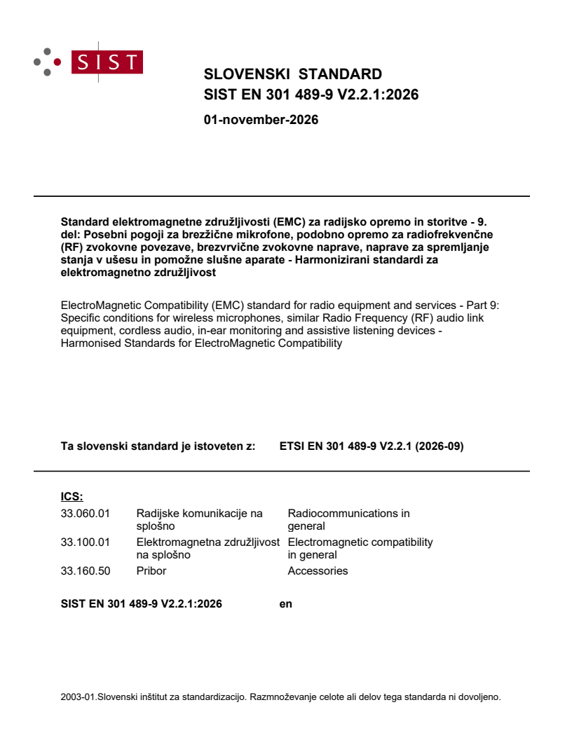 SIST EN 301 489-9 V2.2.1:2026 SIST EN 301 489-9 V2.2.1:2026 - Page 1 preview