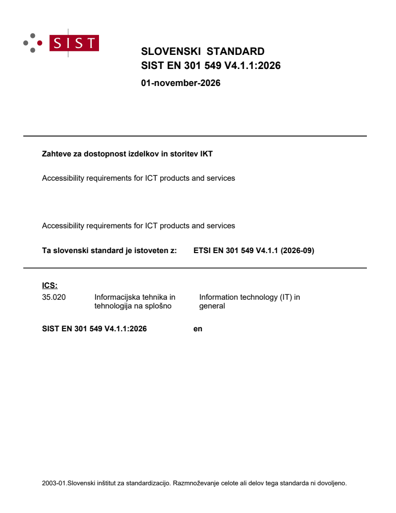 SIST EN 301 549 V4.1.1:2026 SIST EN 301 549 V4.1.1:2026 - Page 1 preview