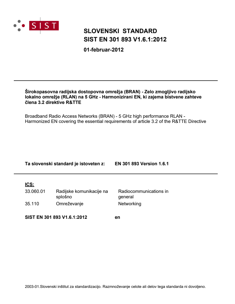 ETSI EN 301 893 V1.6.1 (2011-11) EN 301 893 V1.6.1:2012 - BARVE - Page 1 preview