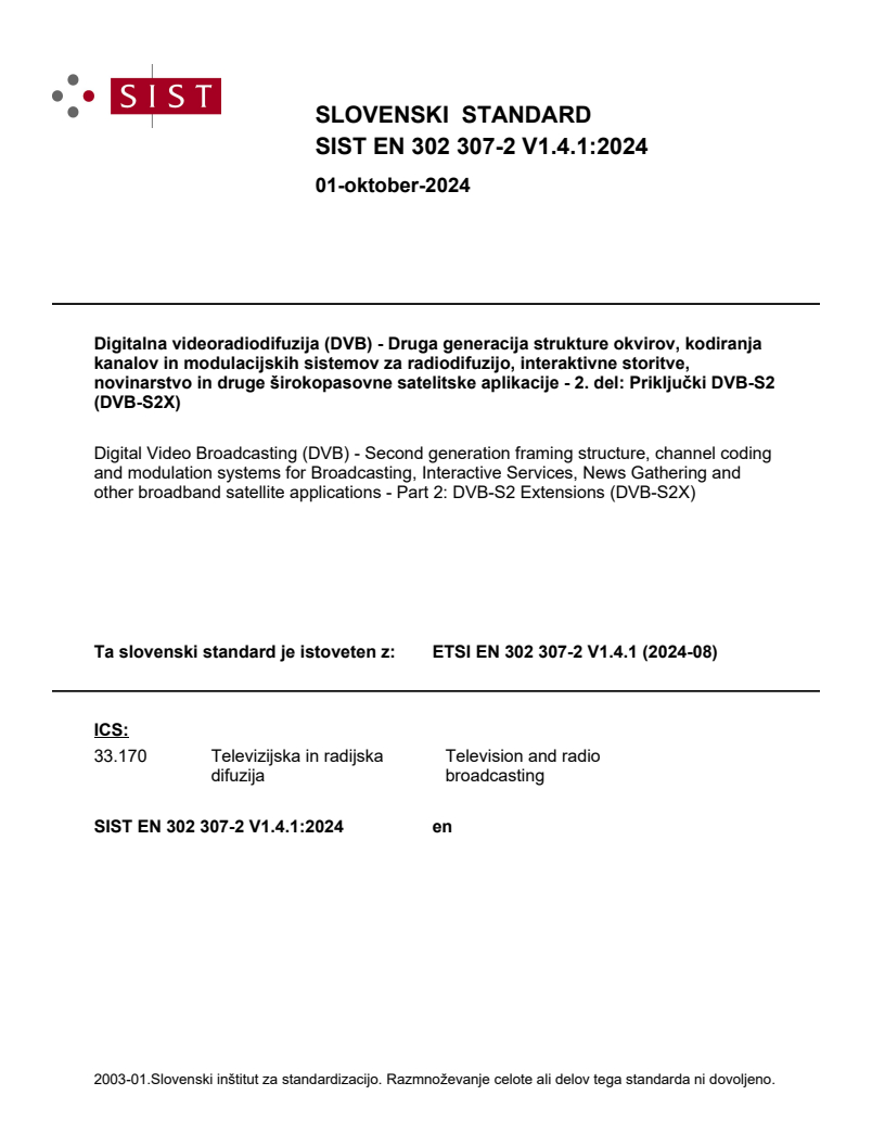 ETSI EN 302 307-2 V1.4.1 (2024-08) EN 302 307-2 V1.4.1:2024 - BARVE - Page 1 preview