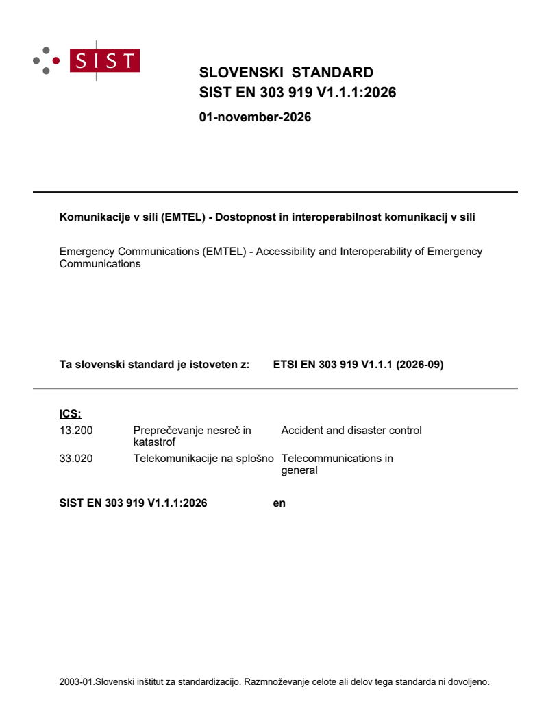 SIST EN 303 919 V1.1.1:2026 SIST EN 303 919 V1.1.1:2026 - Page 1 preview