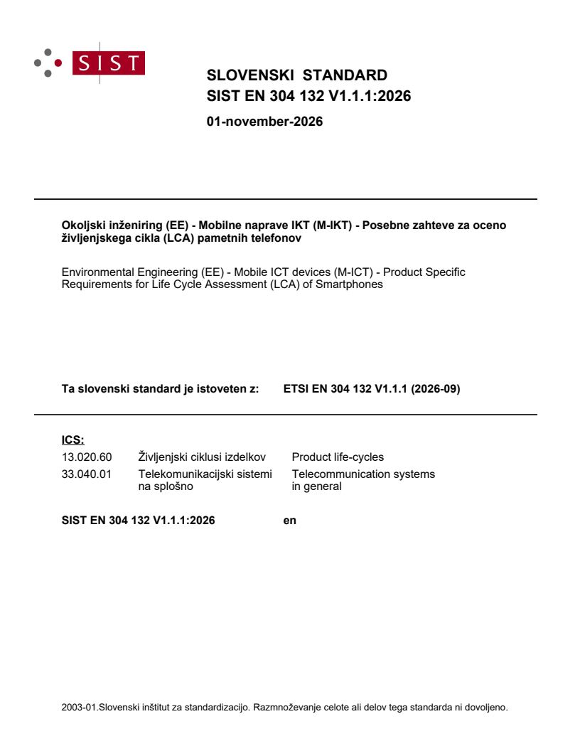 SIST EN 304 132 V1.1.1:2026 SIST EN 304 132 V1.1.1:2026 - Page 1 preview