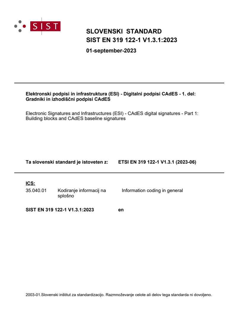 ETSI EN 319 122-1 V1.3.1 (2023-06) EN 319 122-1 V1.3.1:2023 - BARVE - Page 1 preview