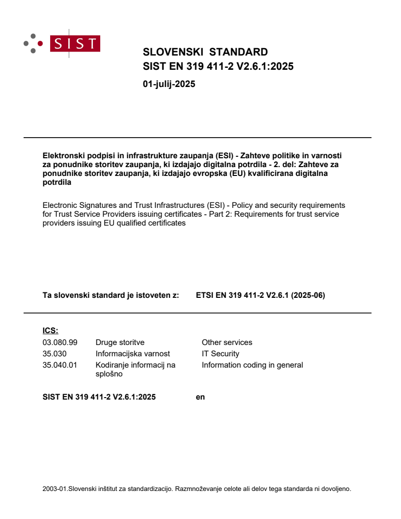 SIST EN 319 411-2 V2.6.1:2025 SIST EN 319 411-2 V2.6.1:2025