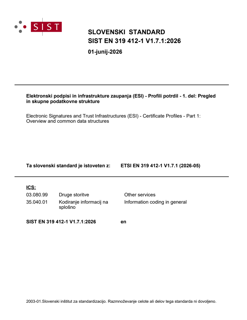 SIST EN 319 412-1 V1.7.1:2026 SIST EN 319 412-1 V1.7.1:2026 - Page 1 preview
