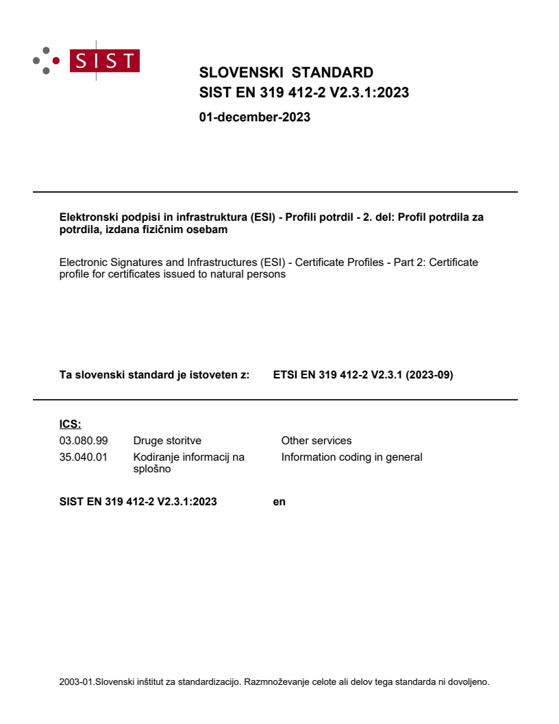 SIST EN 319 412-2 V2.3.1:2023 SIST EN 319 412-2 V2.3.1:2023 - Page 1 preview