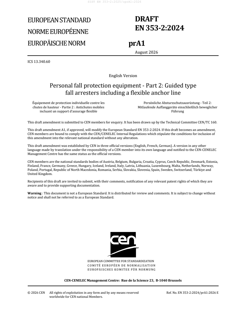 EN 353-2:2024/prA1 EN 353-2:2025/oprA1:2026 - Page 3 preview