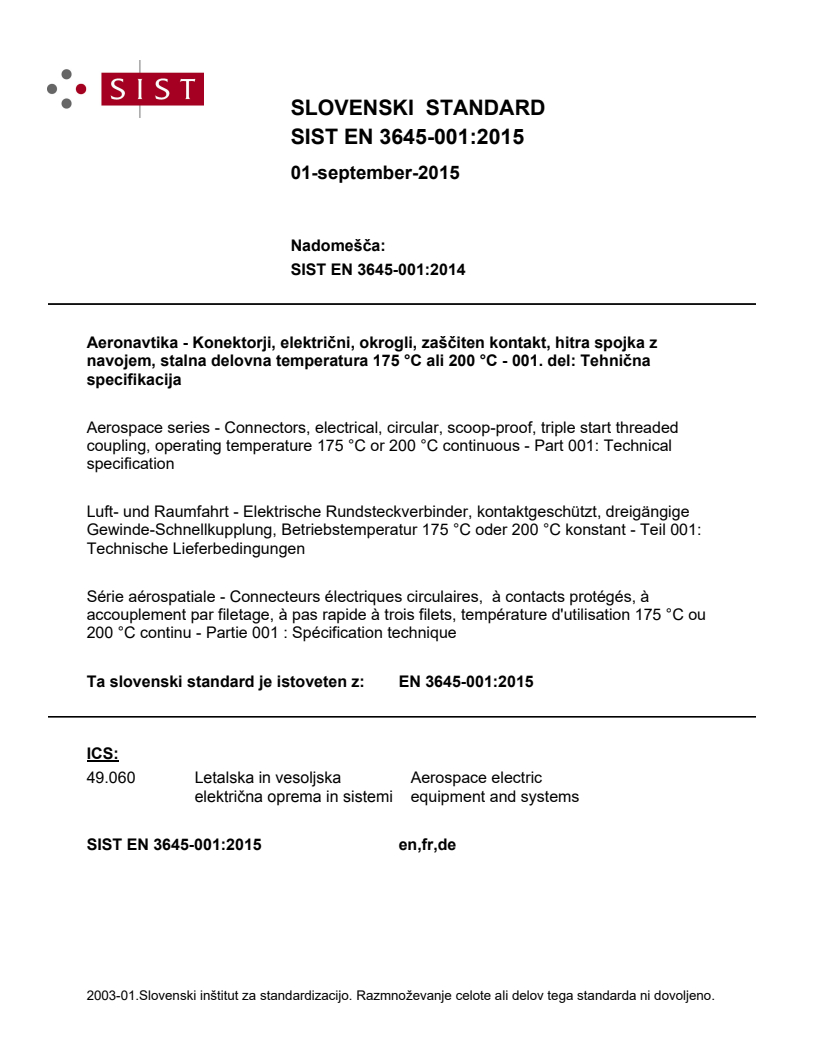 EN 3645-001:2015 EN 3645-001:2015 - Page 1 preview