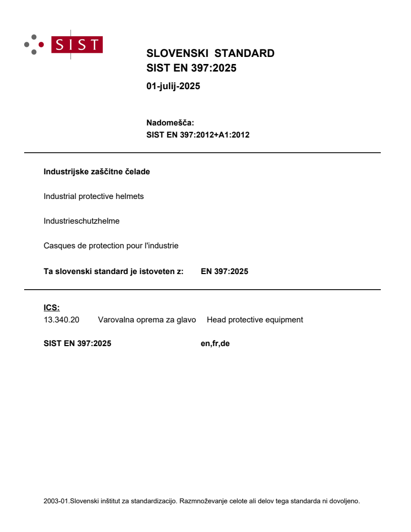 EN 397:2025 - BARVE