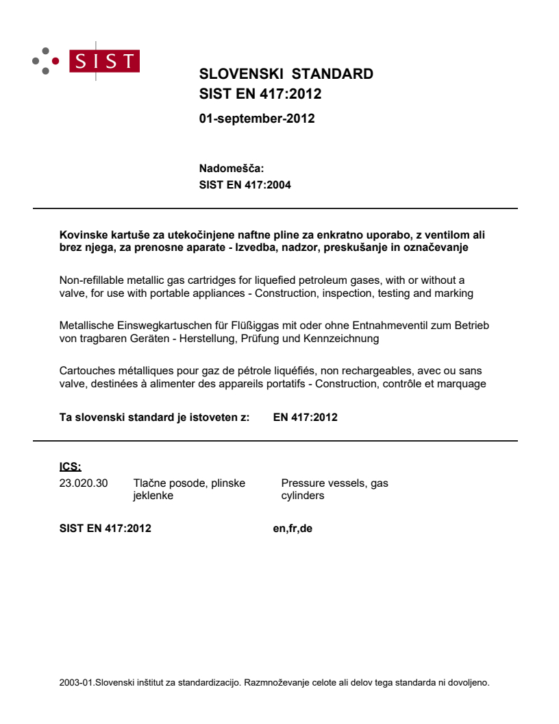 EN 417:2012 EN 417:2012 - BARVE - Page 1 preview