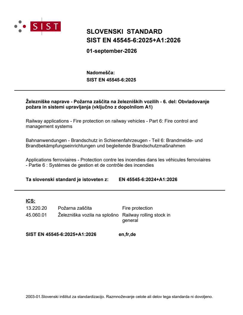 EN 45545-6:2024+A1:2026 EN 45545-6:2025+A1:2026 - Page 1 preview