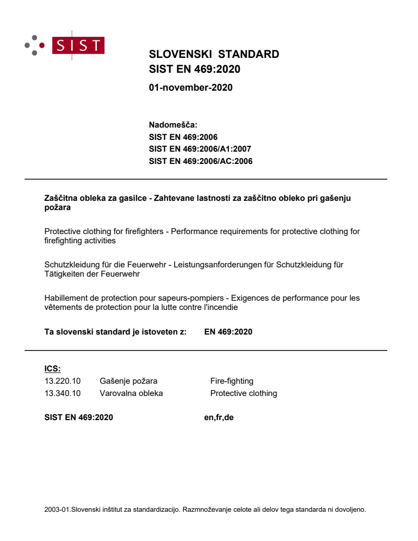 EN 469:2020 EN 469:2020 - BARVE - Page 1 preview