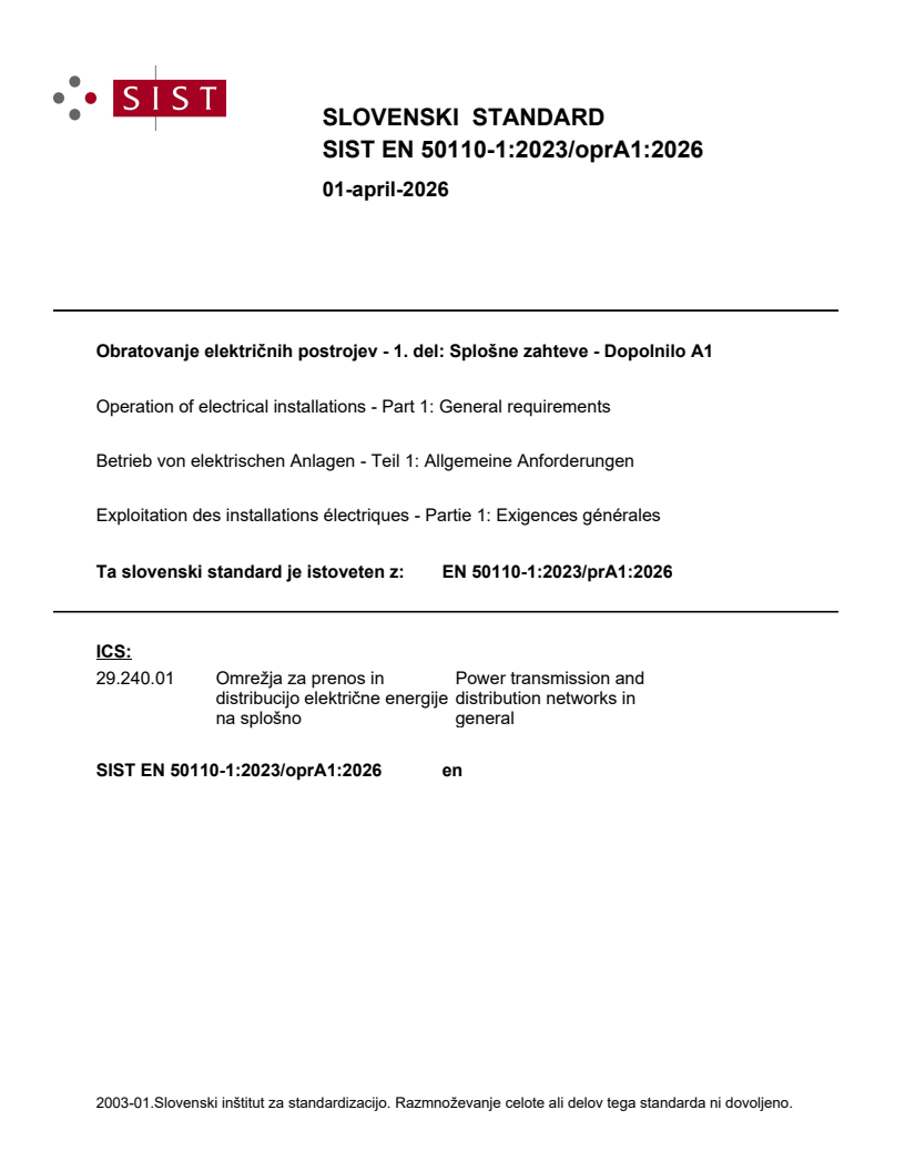 EN 50110-1:2023/prA1:2026 EN 50110-1:2023/oprA1:2026 - Page 1 preview